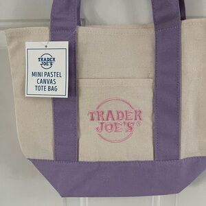 Trader Joe's Purple and Cream Mini Canvas Tote